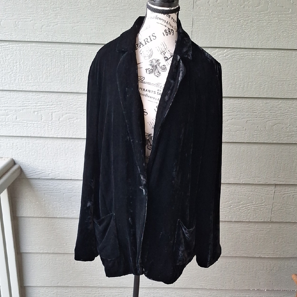 J. Jill Silk Blend Velour Blazer Size XL Black - Picture 2 of 14